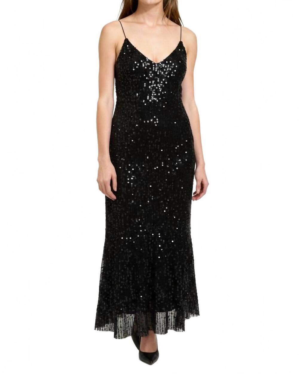NEW RICCI ANDRIST sequin-embellished evening midi dress in black